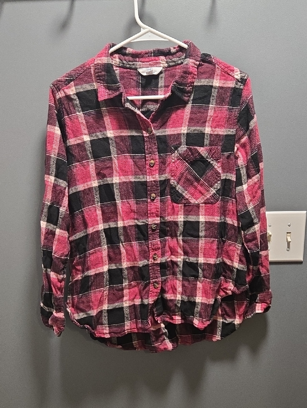 Time and Tru Black and Pink Plaid Shirt